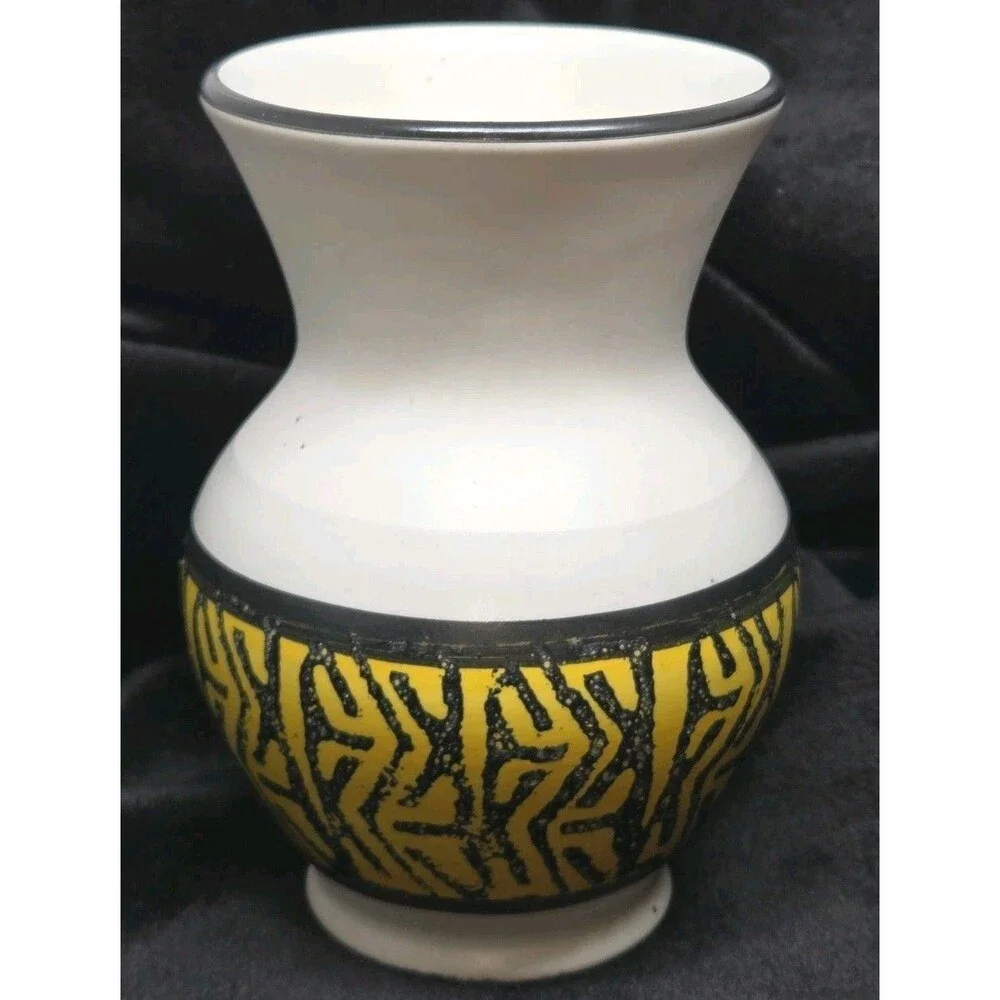 VTG W German Pottery Vase Fat Lava MCM Yellow Black 12cm possib Dumler & B As-Is
